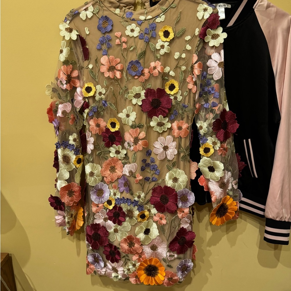 Fashion Nova Multicolor Floral Embroidered Dress
